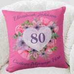 Pink 80th Birthday Pillow for Women<br><div class="desc">Looking for a fabulous gift for an 80 year old woman?  She'll love this gorgeous pink 80th birthday pillow with a lovely floral heart design.  Add her name above the floral heart,  and any message of your choice underneath.  Perfect 80th birthday gift for any woman!</div>