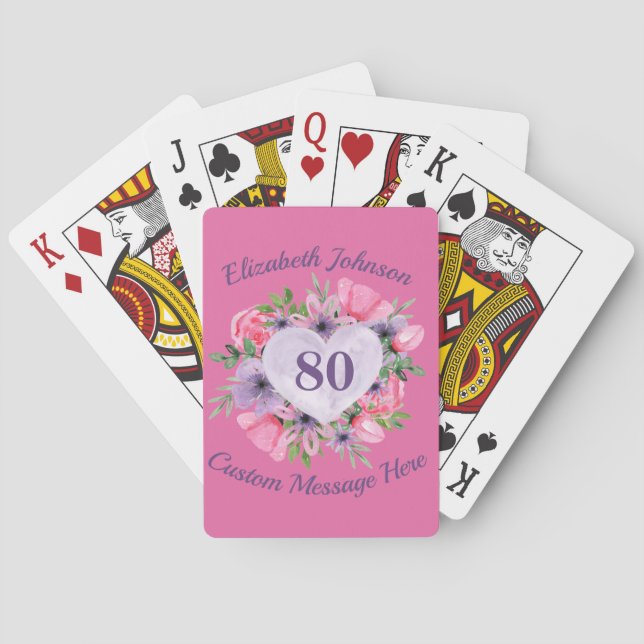 Pink 80th Birthday Playing Cards (Back)