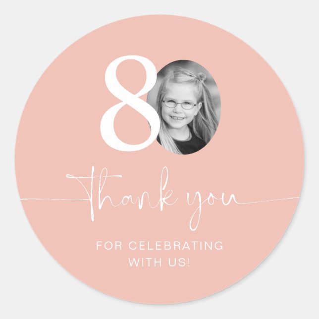 Pink 80th Birthday Thank You Classic Round Sticker (Front)