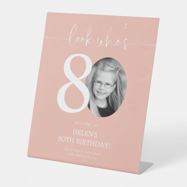 Pink 80th Birthday Welcome Sign | Look Who's 80 (Front)