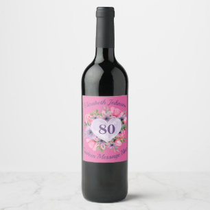 Pink 80th Birthday Wine Bottle Labels
