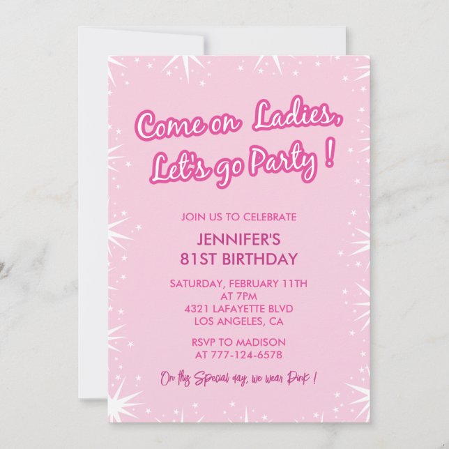 Pink 81st birthday invitations Trendy Sparkle (Front)