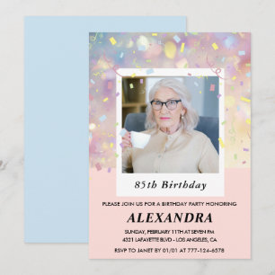 Pink 85th birthday invitations Confetti Photo