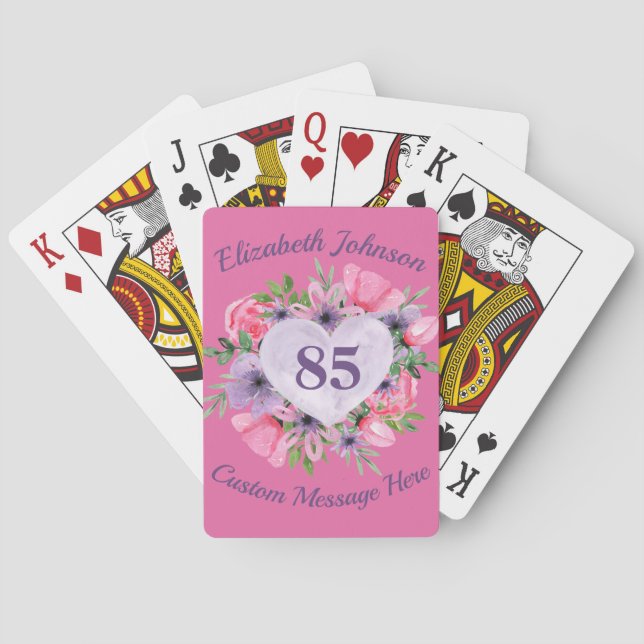 Pink 85th Birthday Playing Cards for Women (Back)