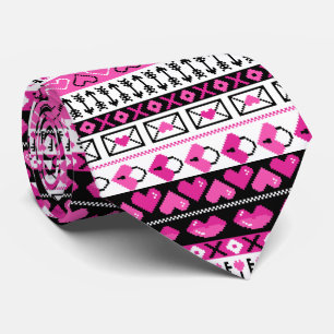 Pink 8 Bit Love hearts Tie