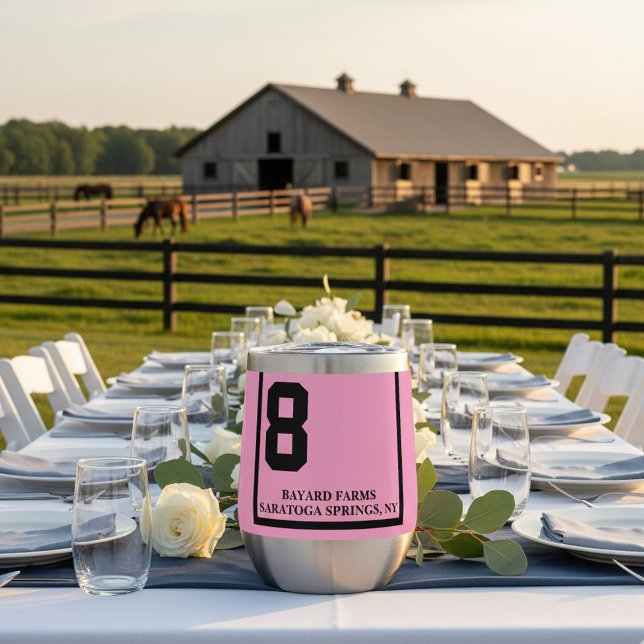 Pink 8 Personalised Derby Horse Race  (Custom pink horse number 8 saddle cloth wine tumbler. All text can be personalized)