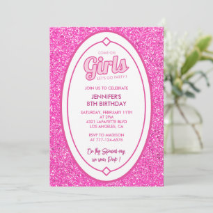 Pink 8th birthday invitations Glitter fushia