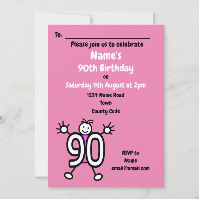 Pink 90th Birthday Party Invitation (Front)