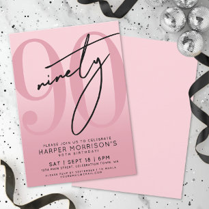 Pink 90th Birthday Party Invitation