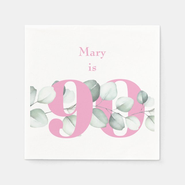 Pink 90th Birthday Personalised Cocktail Napkins (Front)