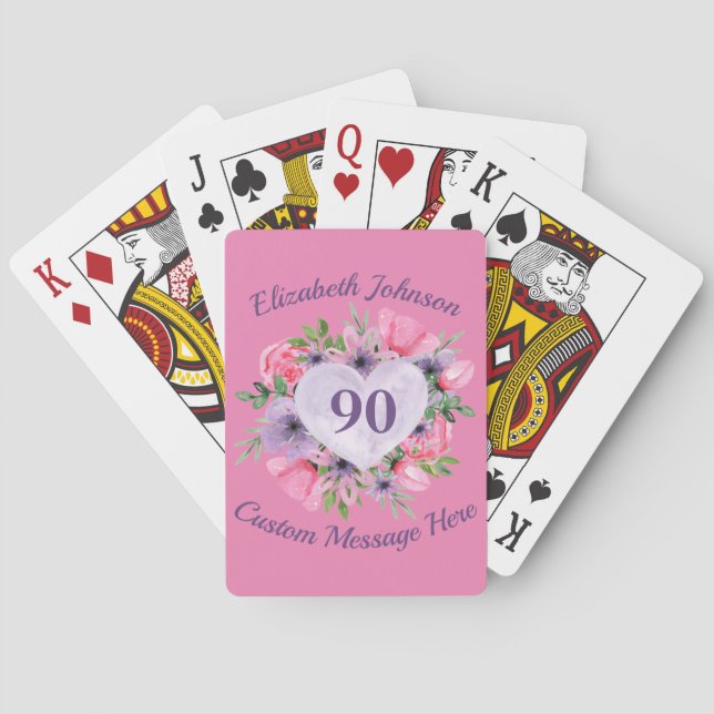 Pink 90th Birthday Personalised Playing Cards (Back)