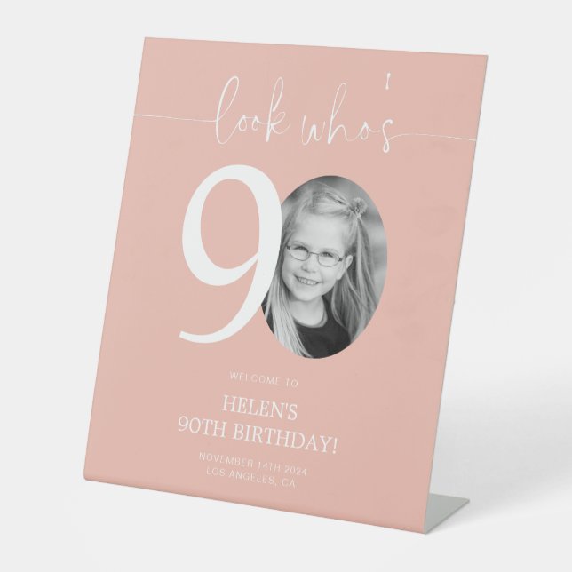 Pink 90th Birthday Welcome Sign | Look Who's 90 (Front)