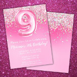 Pink 9th Birthday Invitation Girly Pink Glitter<br><div class="desc">Pink 9th Birthday Invitation Girly Pink Glitter birthday party invitation for a 9 year old girl with modern script writing and fun foil balloons.</div>