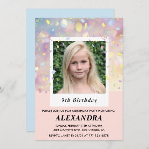 Pink 9th birthday invitations Confetti Photo