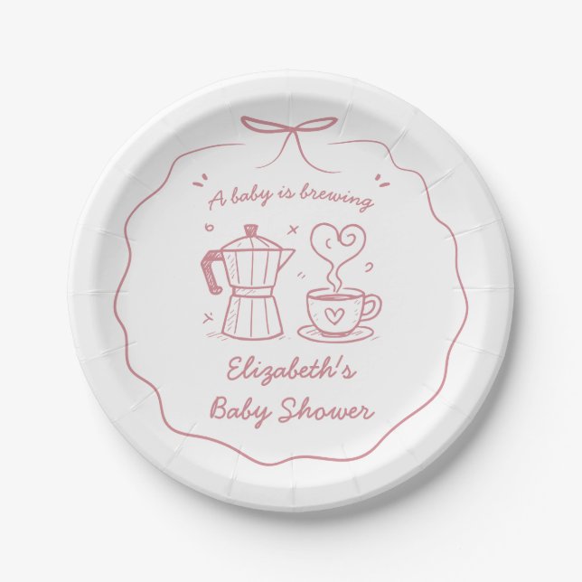 Pink A Baby Is Brewing Coffee Paper Plate (Front)