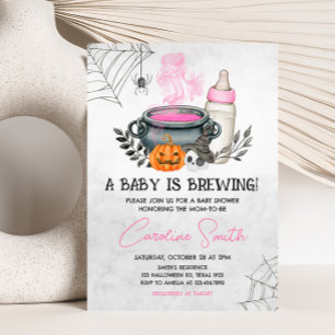 Pink A Baby is Brewing Halloween Baby Shower Invitation