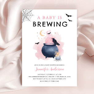 Pink A Baby is Brewing Halloween Baby Shower  Invitation
