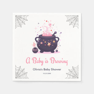 Pink A Baby is Brewing Halloween Baby Shower  Napkin