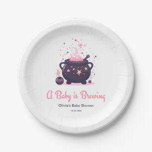 Pink A Baby is Brewing Halloween Baby Shower  Paper Plate