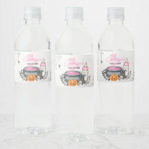 Pink A Baby is Brewing Halloween Baby Shower Water Bottle Label