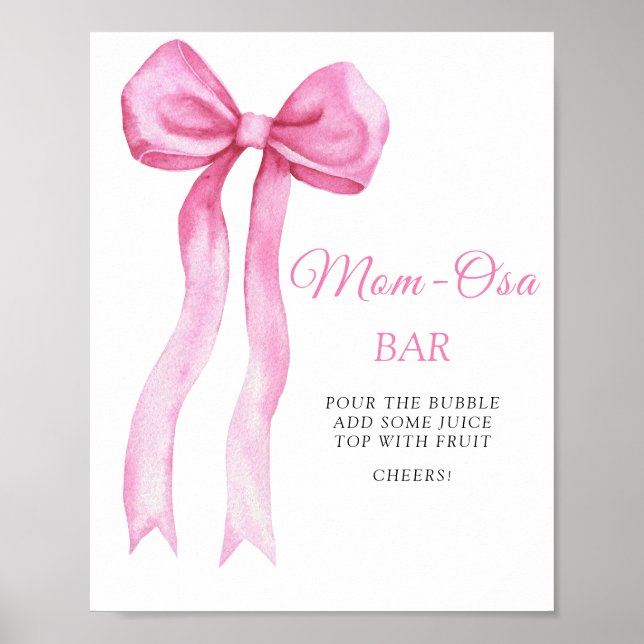 Pink a bow baby shower - Mum-osa bar Poster (Front)