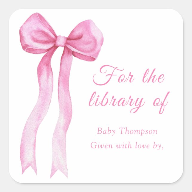 Pink a bow - bookplate for the library of square sticker (Front)
