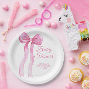 Pink a Bow Girl Baby shower Paper Plate