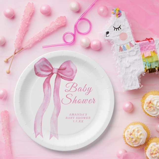 Pink a Bow Girl Baby shower Paper Plate (Party)