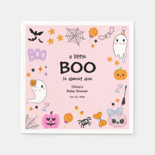 Pink A Little Boo Cute Ghost Halloween Baby Shower Napkin