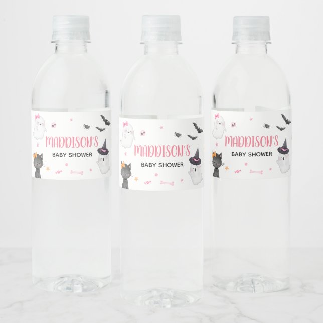 Pink A Little Boo Ghost Baby Shower  Water Bottle Label (Bottles)