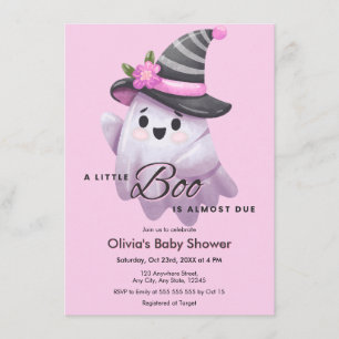 Pink A Little Boo Halloween Baby Shower Invitation