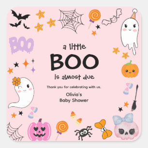 Pink A Little Boo Halloween Baby Shower Thank You Square Sticker
