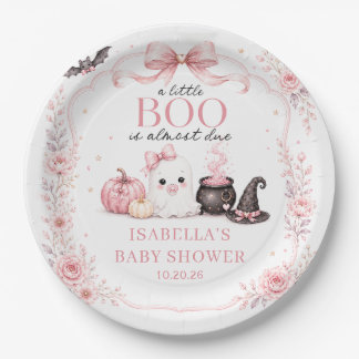 Pink A Little Boo is Almost Due Baby Shower Paper Plate