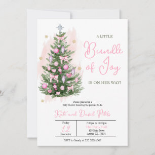 Pink A Little Bundle of Joy Christmas Baby Shower Invitation
