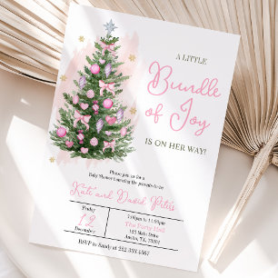 Pink A Little Bundle of Joy Christmas Baby Shower Invitation
