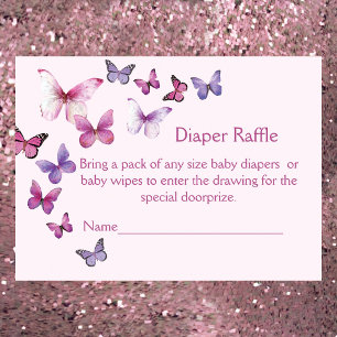Pink A Little Butterfly Baby Shower Diaper Raffle Enclosure Card