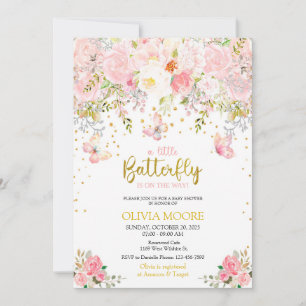 Pink A little butterfly baby shower invitation