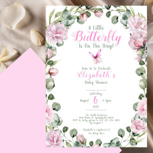 Pink A Little Butterfly Baby Shower Invitation