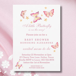 Pink A Little Butterfly is on the way Baby Shower  Invitation