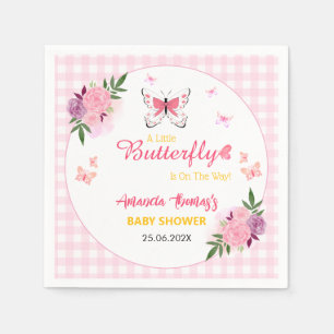 Pink A Little Butterfly Is On The Way Baby Shower Napkin