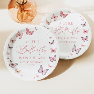 Pink A Little Butterfly Is On The Way Baby Shower  Paper Plate