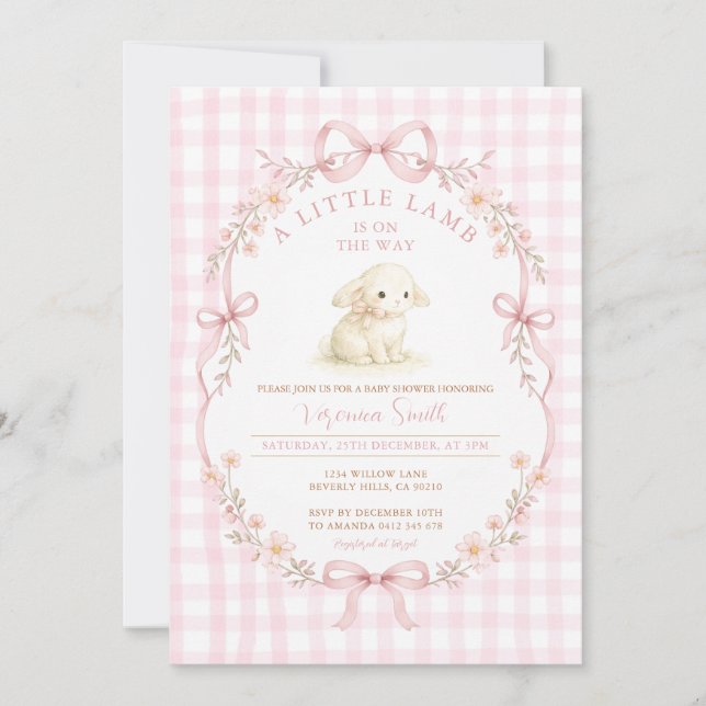 Pink A Little Lamb Is On the Way Invitation (Front)