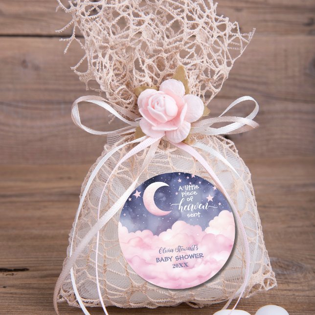 Pink A Little Piece of Heaven Sent Baby Shower Classic Round Sticker (Creator Uploaded)
