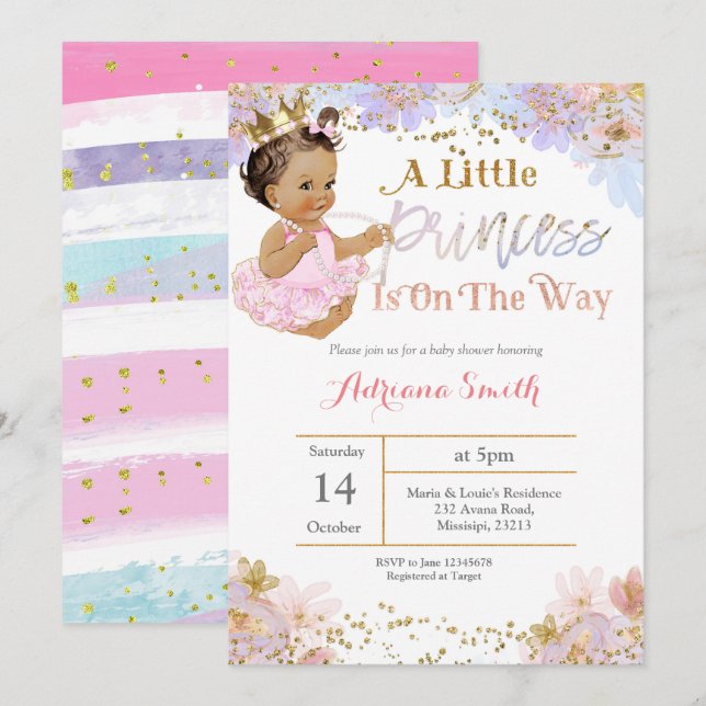 Pink A Little Princess is on the way invite (Front/Back)