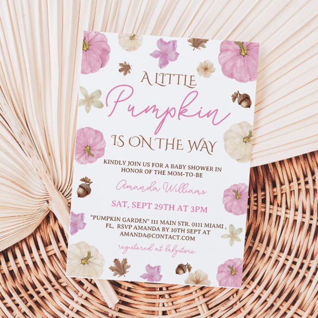 Pink A Little Pumpkin Fall Baby Shower  Invitation (Creator Uploaded)