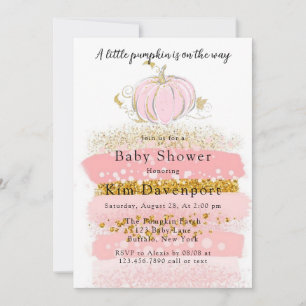 Pink A Little Pumpkin Is on The Way Baby Shower Invitation