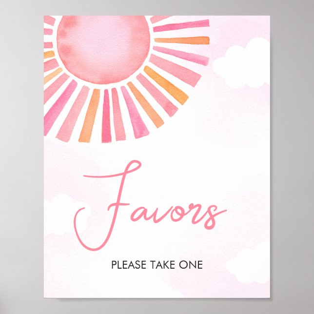 Pink A Little Ray of Sunshine Baby Shower Favours Poster (Front)