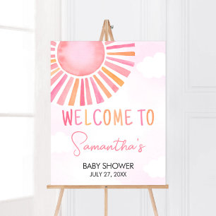 Pink A Little Ray of Sunshine Baby Shower Welcome Poster