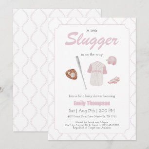 Pink A Little Slugger Baby Shower invitation