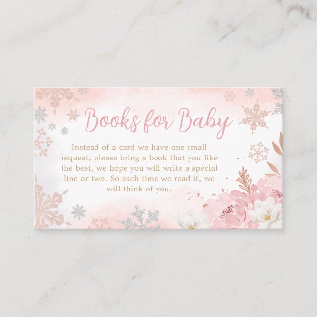 Pink A Little Snowflake Baby Shower Books for Baby Enclosure Card (Front)